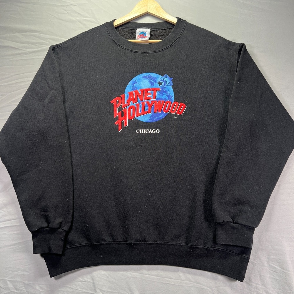 Vintage Planet Hollywood Crewneck Sweatshirt Mens Large Black Fleece Chicago 90s - Picture 2 of 8